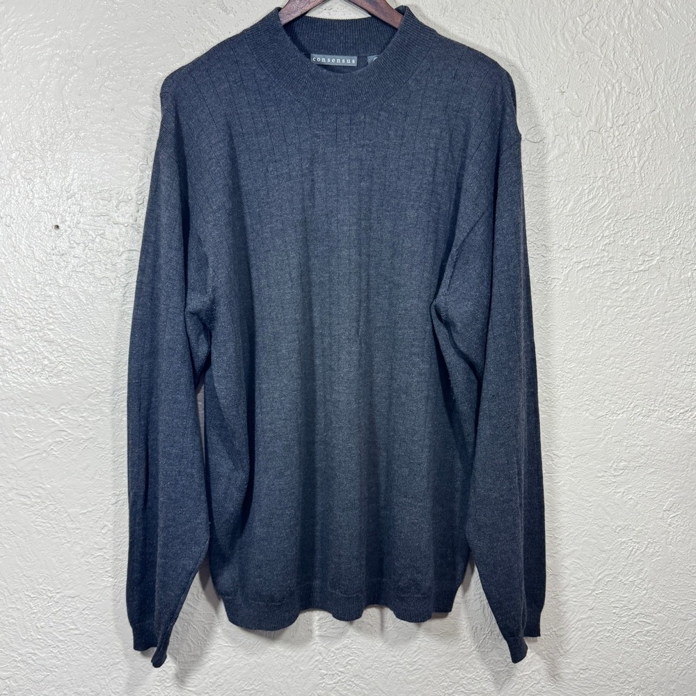Vtg consensus Woolmark Merino‎ Wool Sweater XLT Extra Fine 90s Old Money Luxury